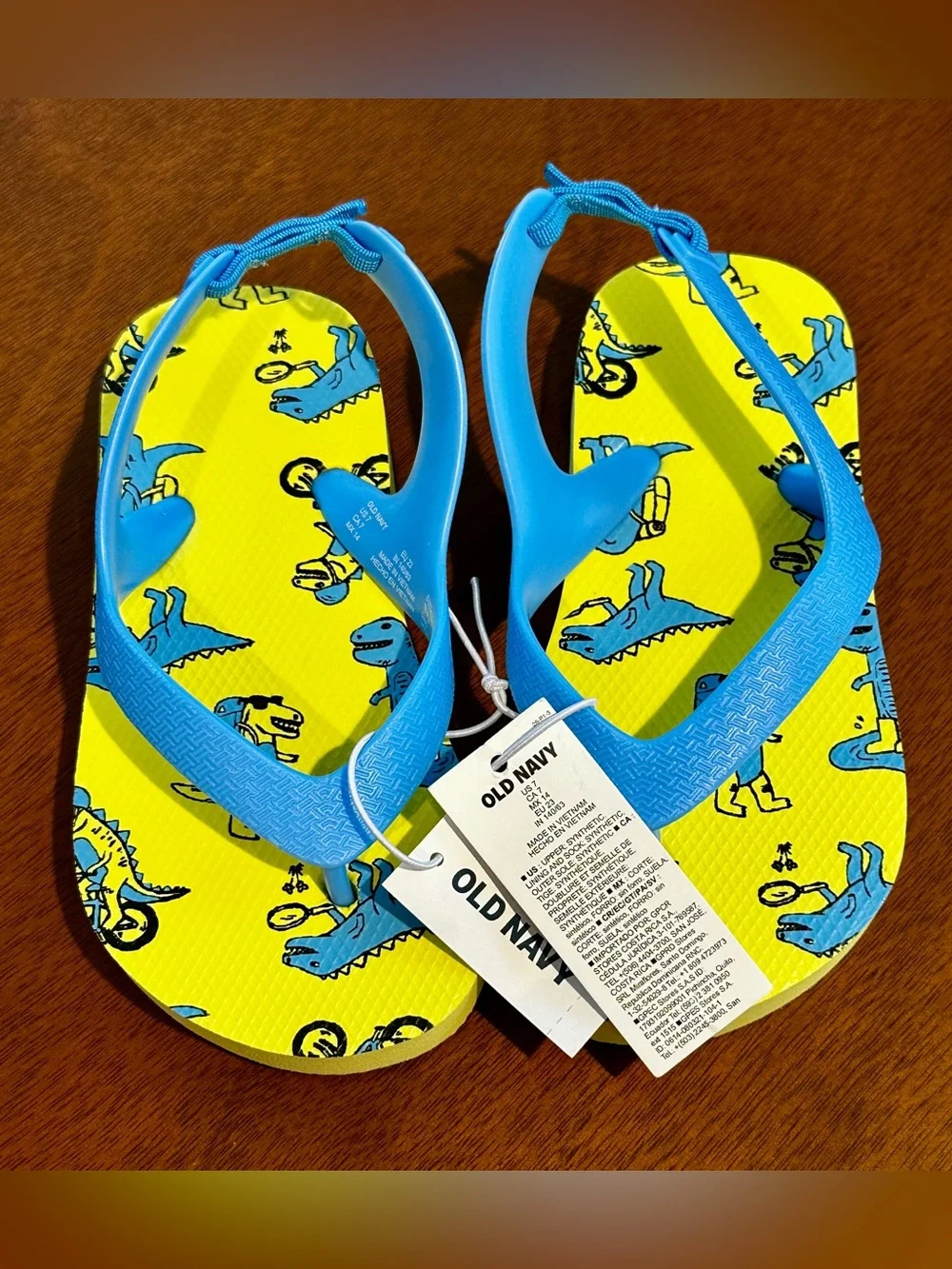 Old Navy Toddler Flip Flops - Navy & Bright Yellow Shark Print